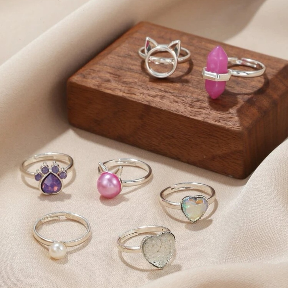 ๐พ Adorable 7 Piece Adjustable Layering Ring Set ๐
